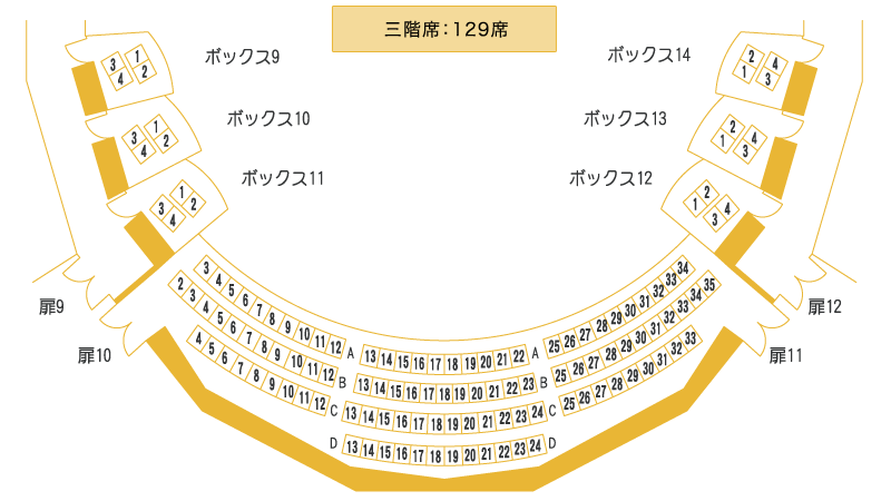 座席表 三階席：129席
