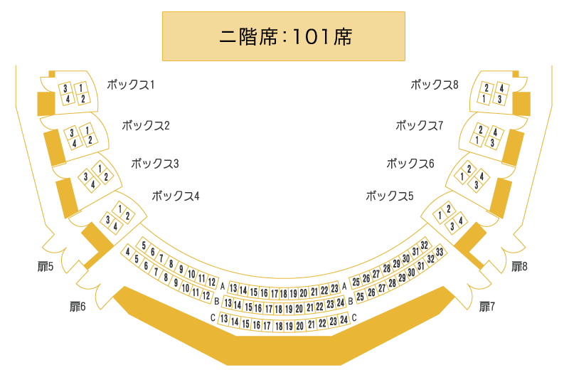 座席表 二階席：101席