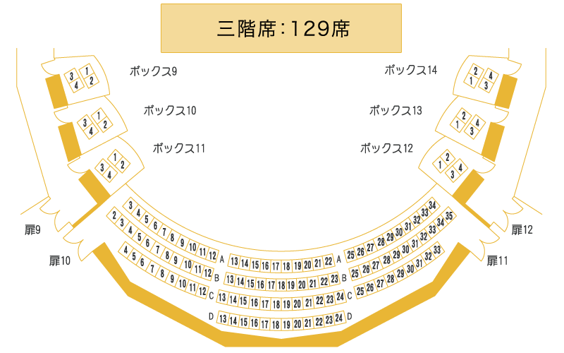 座席表 三階席：129席